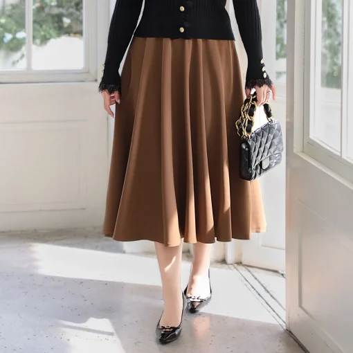 Plus Size Umbrella Skirt Women Vintage A-Line Twill Skirt - Image 2