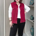 Plus Size Women Denim Vest Sleeveless Casual Jacket