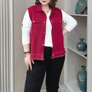 Plus Size Women Denim Vest Sleeveless Casual Jacket