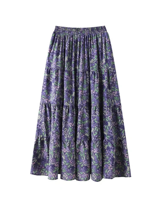 Plus Size Women's High Waisted Floral A-Line Skirt Purple - Image 6