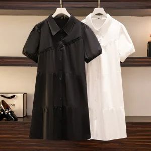 Plus Size Women's Loose Short-Sleeved Temperament Shirt Dress