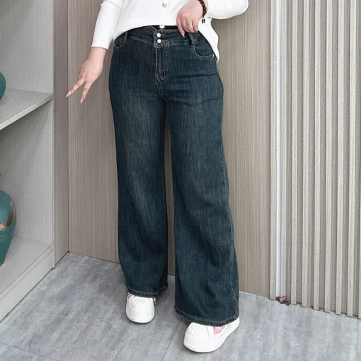 Women’s Plus Size High Waist Micro Flare Wide Leg Jeans - Image 2