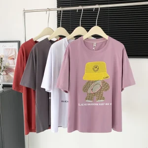Plus Size Loose Cartoon Round Neck T-Shirt for Summer
