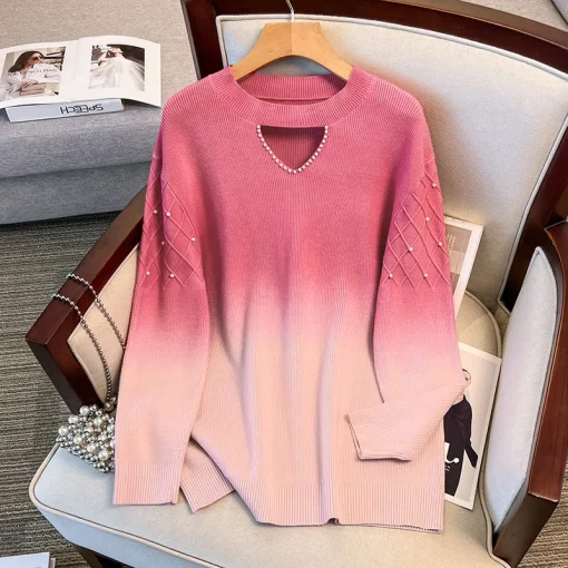 Plus Size Spring Autumn Winter Loose Pullover Bead Sweater