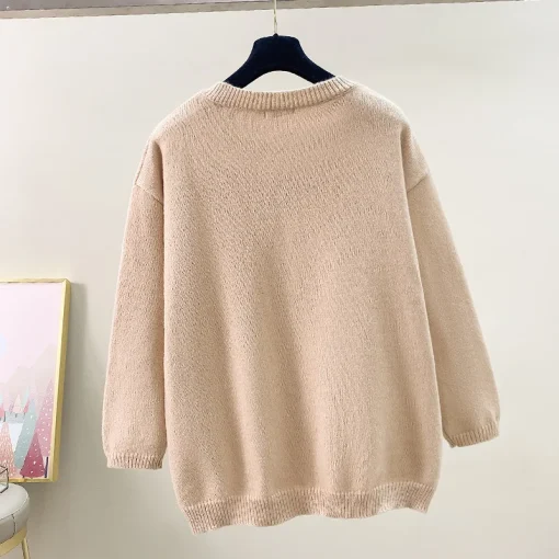 Plus Size Loose O-Neck Slouchy Knitted Cardigan Sweater - Image 4