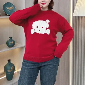 Plus Size Women's Cute Dog Jacquard Knit Sweater Pullover