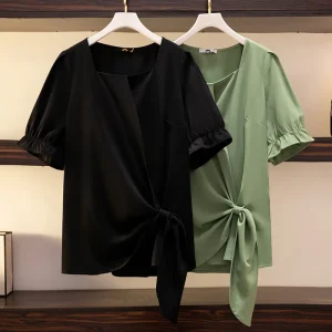 Plus Size Women's Loose Short Sleeve Square Collar T-Shirt