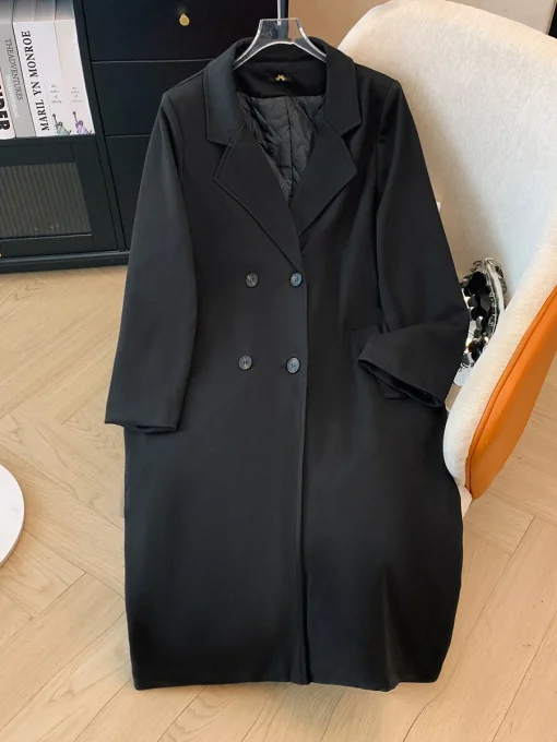 Plus Size Winter Long Trench Coat with Suit Collar - Image 4