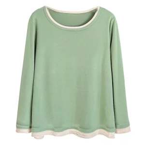 Plus Size Block Color O-Neck Velvet Warm T-Shirt