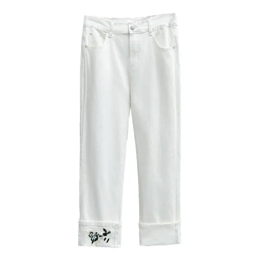 Plus Size Embroidered High Waist Casual Ankle Pants - Image 6