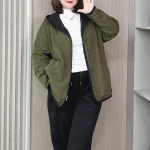Plus Size Hooded Zipper Long Trench Coat Casual Windbreaker
