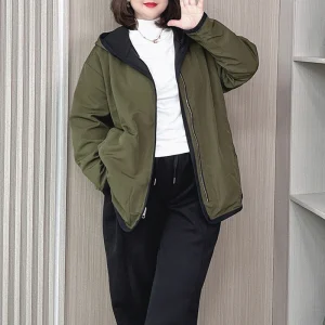 Plus Size Hooded Zipper Long Trench Coat Casual Windbreaker