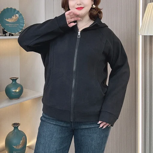 Plus Size Women’s Zip Hoodie, Loose Hooded Sweatshirt Jacket - Image 5