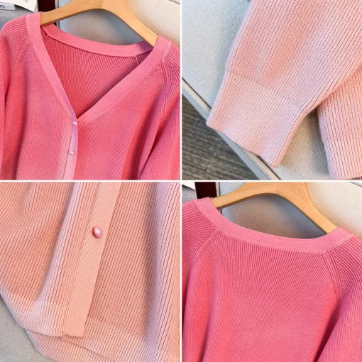 Plus Size Spring Autumn Winter Loose V-Neck Gradient Cardigan - Image 5