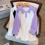 Plus Size Women's Loose Polo Collar Contrasting Sweatshirt