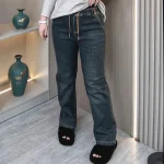 Plus Size Women's Fleece-lined High Waist Straight Leg Jeans