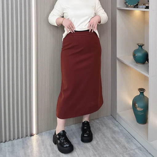 Plus Size Woolen High Waist A-Line Slit Wrap Skirt