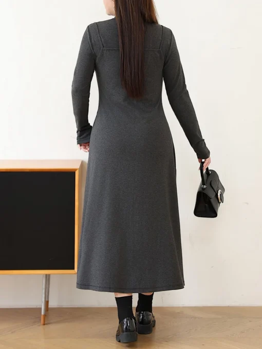 Plus Size Women's Fake Two-Piece Knitted Long Sleeve Dress - Image 3