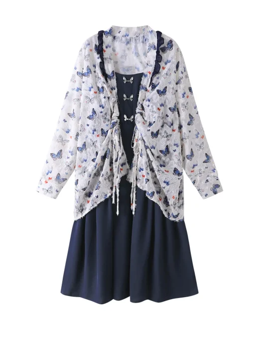 Plus Size Floral Cardigan Jacket and Camisole Dress Set - Image 6