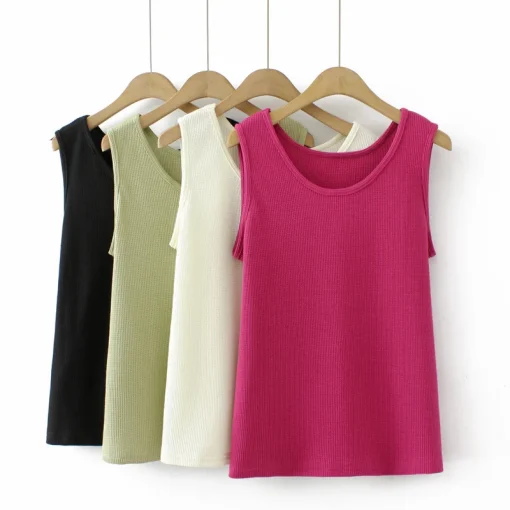 Plus Size Waffle O-Neck Sleeveless Tank Top for Women - Image 2