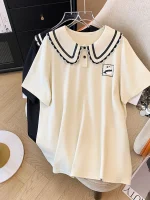 Plus Size Women's Summer Loose Doll Collar Printed T-Shirt