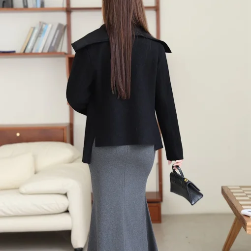 Lapel 100% Sheep Wool Coat Women Plus Size Slim Jacket - Image 2