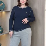Autumn Winter Brushed T-Shirt Women Plus Size Embroidered Top
