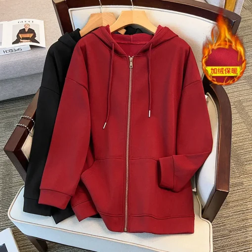 Plus Size Women's Loose Hooded Fleece Cardigan Jacket