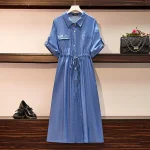 Plus Size Women's Loose Slim Long Sleeve Denim Shirt Dress