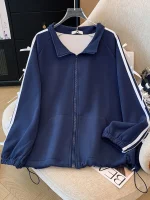 Plus Size Loose Bow Striped Jacket Tie Flower Top