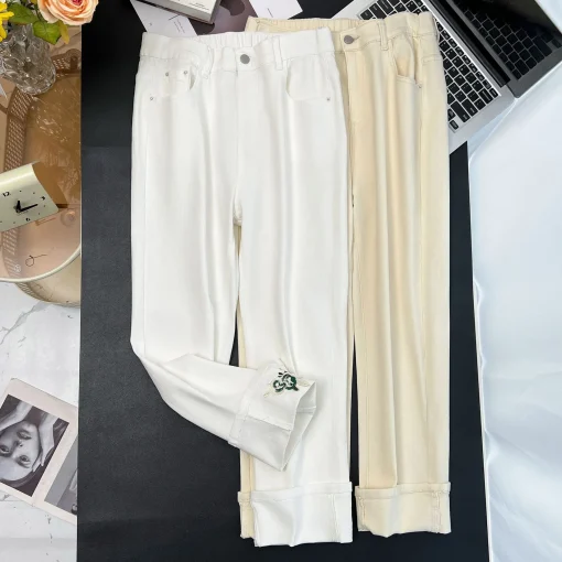 Plus Size Embroidered High Waist Casual Ankle Pants - Image 2