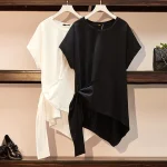 Plus Size Women's Fashion Loose Irregular Short Sleeve Top