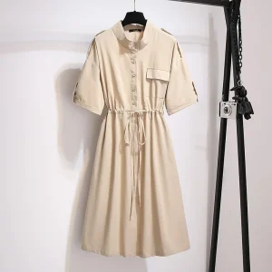 Plus Size Women's Summer Loose Cotton Shirt Waist Dress