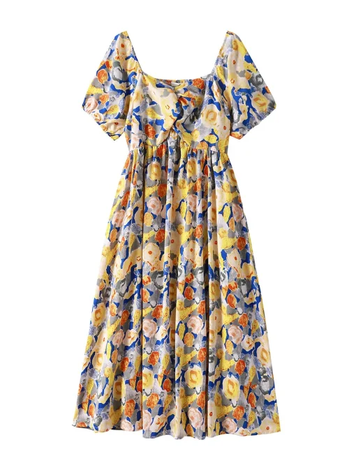 Plus Size Women's Loose Floral Square Neck Dress - Image 6