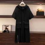 Plus Size Women's Loose Hooded Zipper T-Shirt Dress