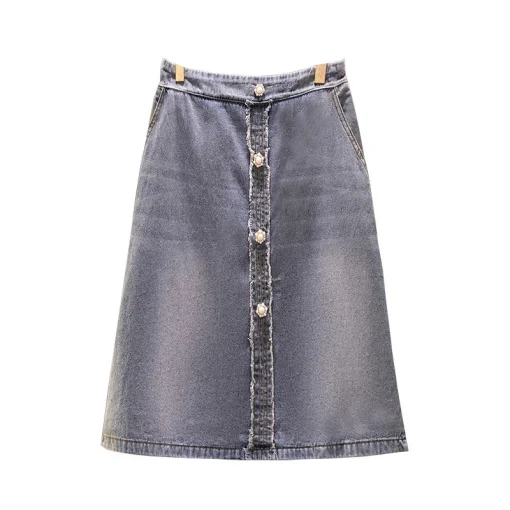 Plus Size Women's Loose Elastic Waist Denim Slit Skirt - Image 6