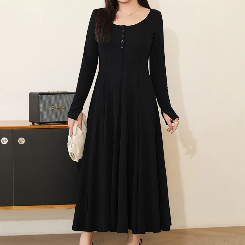 Supermodel Women's Drape Effect Long Dress, Plus Size, Autumn Fashion - Image 2