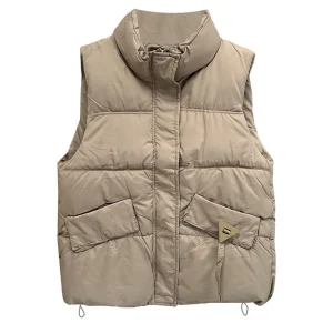 Plus Size Women's Stand Collar Sleeveless Winter Parka Vest
