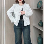 Plus Size Chic French Fall Slim Fit O-Neck Jacket