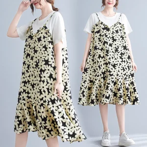 Plus Size Women's Loose Floral Short Sleeve Dress