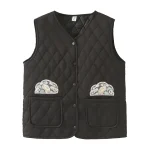 Plus Size Women’s Cotton-Padded Embroidery Lace Sleeveless Parka