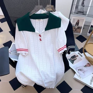 Plus Size Women's Summer Loose Ice Silk Lapel T-shirt