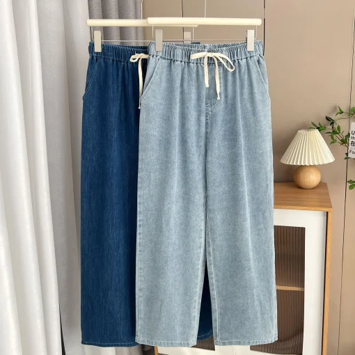 Plus Size High Waist Wide Leg Drawstring Jeans - Image 3