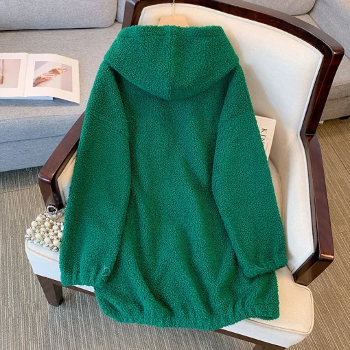 Plus Size Women's Hooded Imitation Lamb Wool Sweatshirt - Image 3