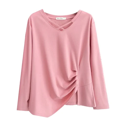 Plus Size Women’s Long Sleeve Hollow V-Neck Basic Tee - Image 6