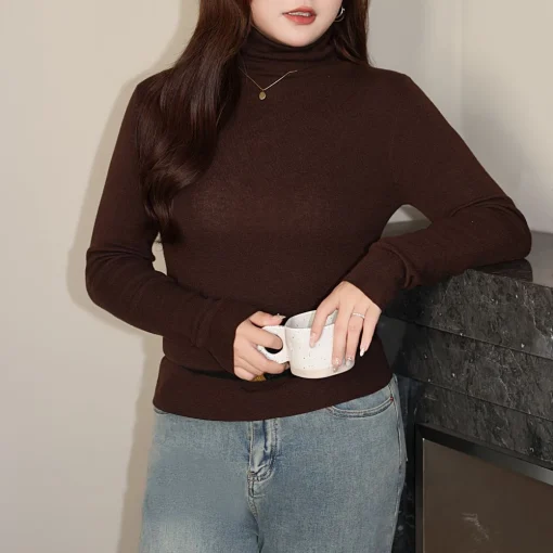 Plus Size Fine-Needle Turtleneck Knit Sweater for Women - Image 3