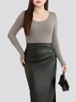 Women’s U-Neck Fleece Long Sleeve Top, Plus Size, Autumn Winter