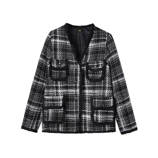 Plus Size Women's Loose Autumn Winter Thickened Checker Coat - Image 6