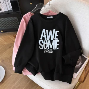 Plus Size Loose O-Neck Long Sleeve Casual Sweatshirt Top