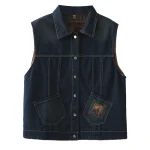 Plus Size Women's Fashion Print Washed Denim Sleeveless Vest